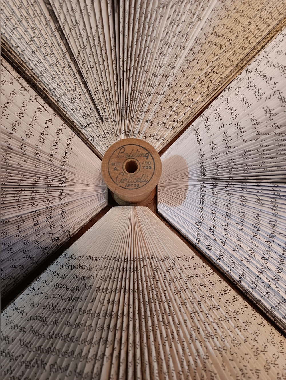Book Flower With Wood Spool Center - Folded Book Art - Picture 3 of 4